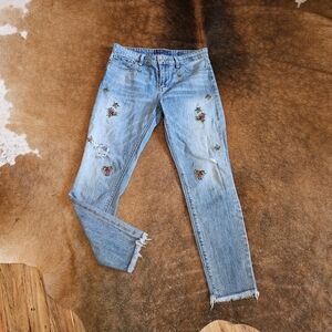 Lucky Brand Floral Embroidered Ava Crop Straight 4 Petite/Short Garden Girl